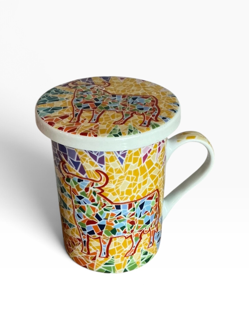 Toro By Osborne Gaudí Style Mosaic Bull Tea Mug With Lid & Infuser Spain